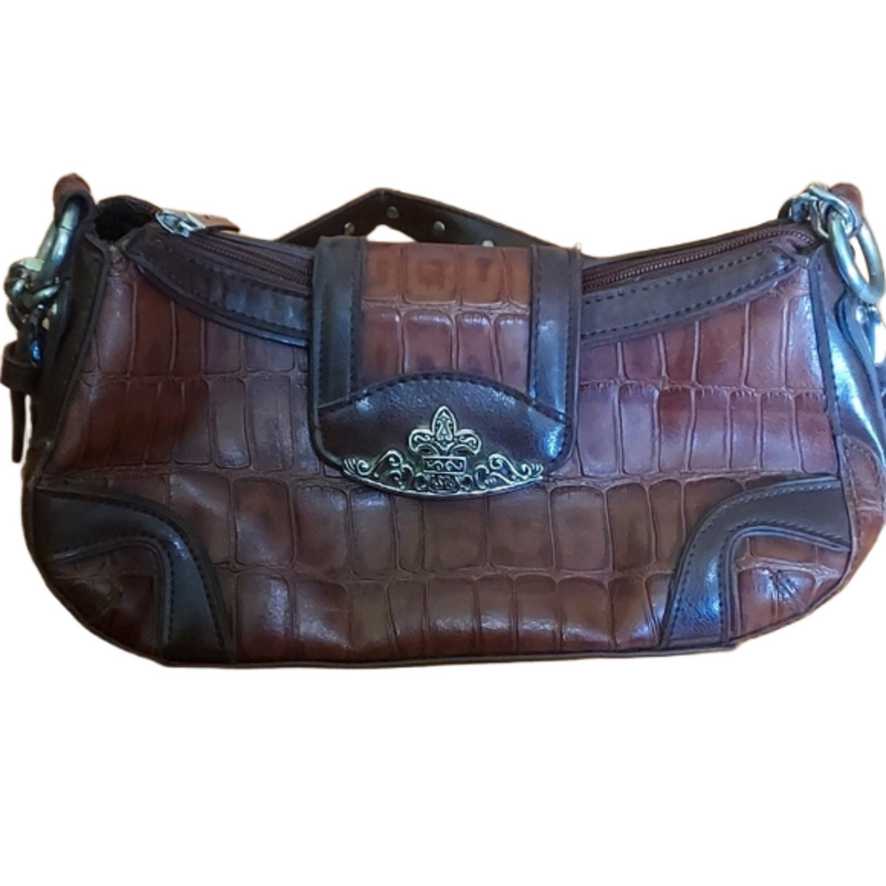 Marc Chantal "M.C." Crock Embossed Brown Faux Leather Purse